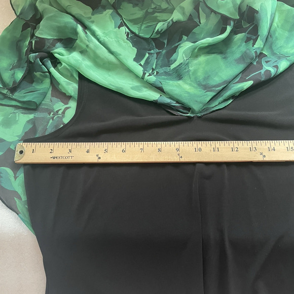 Vintage Y2K Connected Apparel Dress Women 14 Black Sleeveless Green Floral Drape - Picture 7 of 9